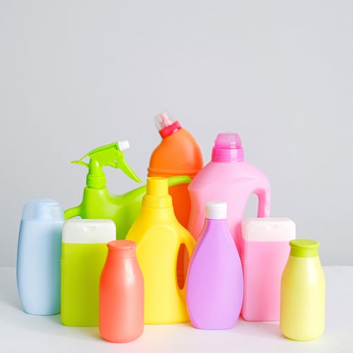 Cleaning product bottles colourfull