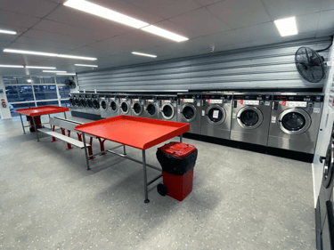 Laundromat with table, side