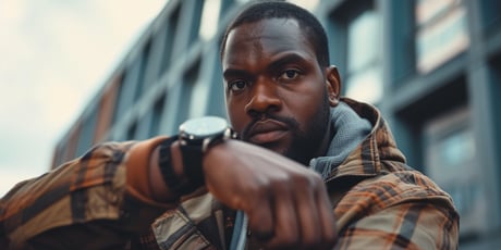 _cyborgalpha_man_looking_directly_at_his_watch_concerned_expres_6301182d-6e41-4785-9d10-7eed1ae9a157